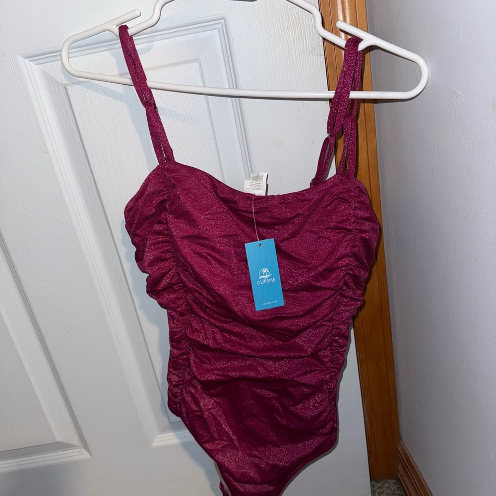 CUPSHE Ruched Sparkle One Piece Swimsuit; L